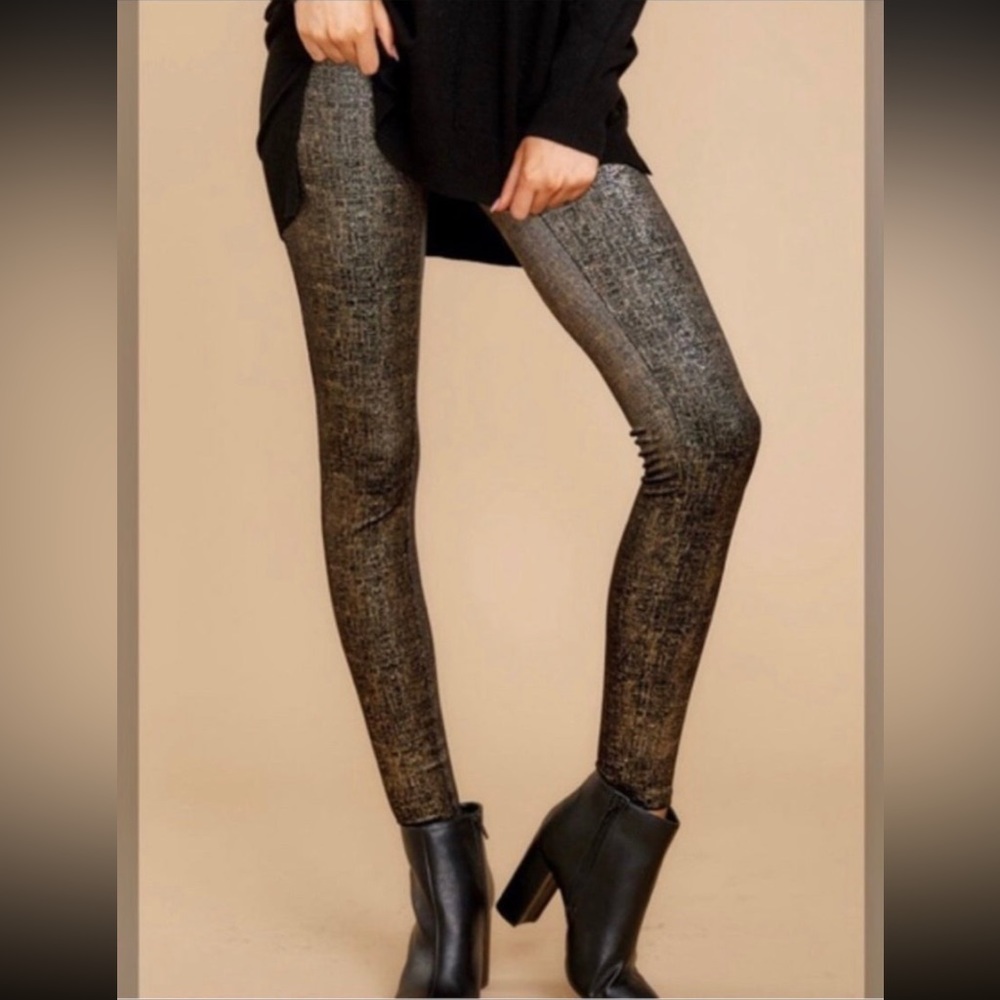 Spanx Velvet Black and Gold Leggings